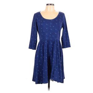 LC Lauren Conrad Women's Size Large Blue Heart Polka Dot 3/4 Sleeve Casual Dress